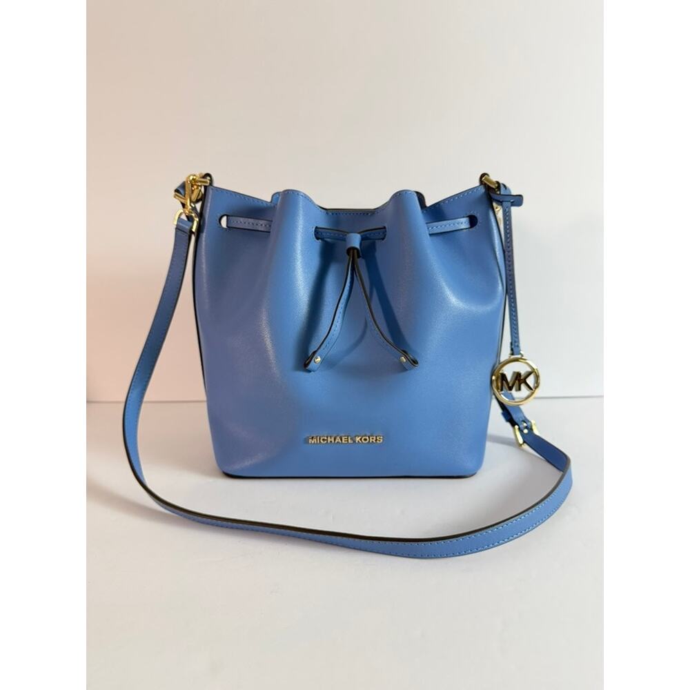 Michael Kors Eden Smooth Leather Drawstring Bucket Bag Crossbody French Blue